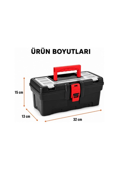 Tr 13 İnç Plastik Kilitli Takım Sandığı, Tepsili Takım Çantası, Üst Vida Organizerli Tornavida Pense El Aleti Genel