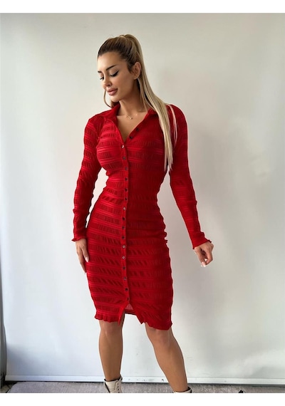 Pink Life İthal Yumuşak Dokulu Kumaş Midi Boy Gömlek Elbise