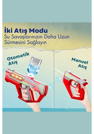 Elektrikli Otomatik Atış Yapan Işıklı Su Tabancası 2ın1 5-7 Metre Atış 23 Cm