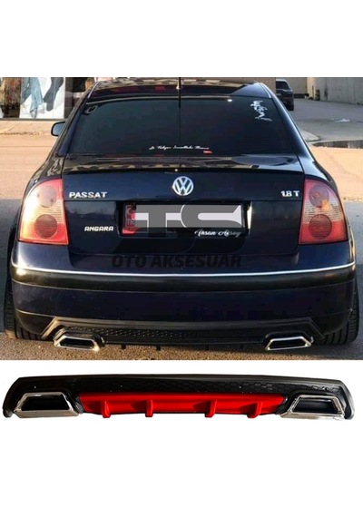 Volkswagen Passat B5 Difüzör Arka Tampon Eki 2 Egzoz Çıkışlı Kırmızı Lüx Tip
