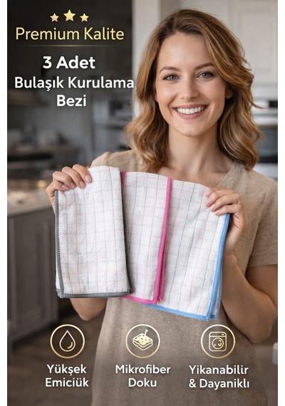 3 Adet Profosyonel Bulaşık Kurulama Bezi 40/40 Cm Diğer
