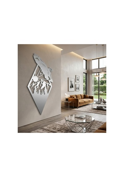 Süzülen Kartal Metal Duvar Tablosu - Metal Duvar Sanatı - Beyaz - 15 X 30 Cm
