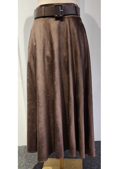 Soralline Kadın Kışlık Kloş Etek 95 Cm Boyunda 779 Crocodıl Kadife Kahverengi