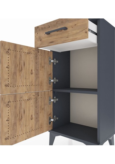 Arges Komodin Tek Raflı Tek Çekmeceli 2 Kapaklı 44x30x96 Antrasit-çam Antrasit