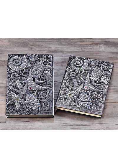 Hediyelik Gümüş Deri Defter Deniz Yıldızı Kabartmalı