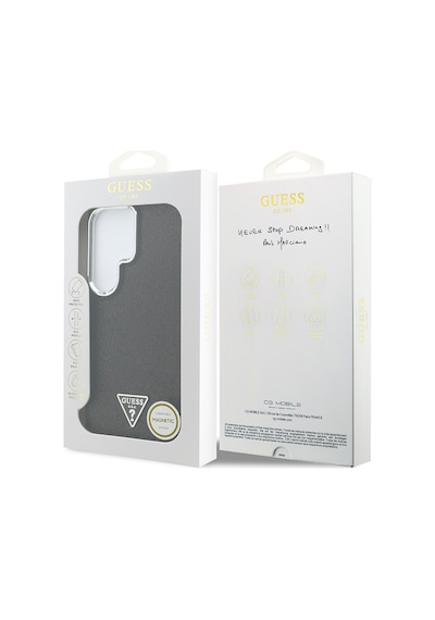 Galaxy Uyumlu S26 Ultra Kılıf Guess Lisanslı M-safe Metal Kamera Çerçeveli Üçgen Logolu Glitter Kapak Siyah Siyah