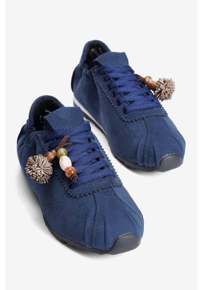 Mubiano Kadın Süet Sneaker Arka Lastikli Aksesuarlı Spor Ayakkabı Moya Lacivert