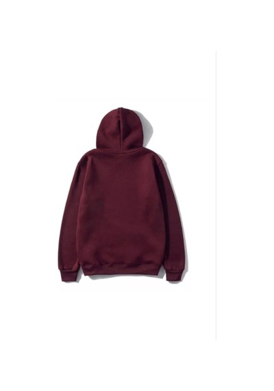 Kadın 3 İplik Pamuklu Kapüşonlu Kanguru Cepli Düz Hoodie Sweatshirt - Bordo