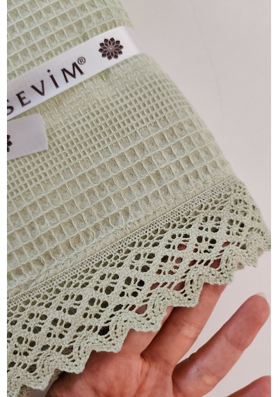 Tek Kişilik Dantelli Waffle Pike-160x230 Cm-petek Pike Fıstık Yeşili