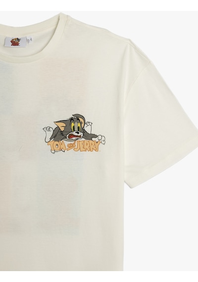 Koton Tom Ve Jerry Lisanslı Arkası Baskılı Bisiklet Yaka Oversize Tişört Ekru 5sal10261ık Ekru
