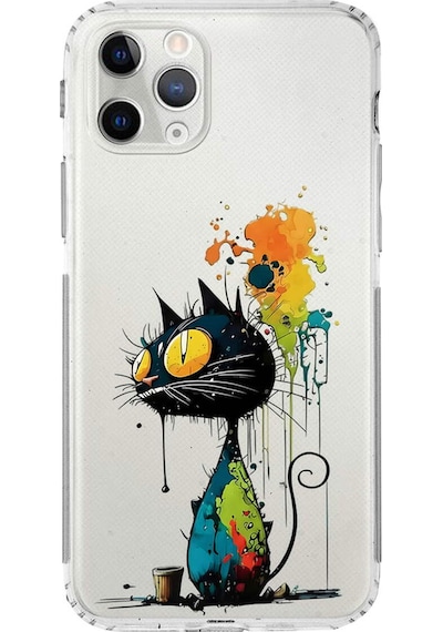 Apple Uyumlu iPhone 11 Pro İle  Splash Kedi Tasarımlı Kamera Korumalı Şeffaf Silikon Kılıf 051e