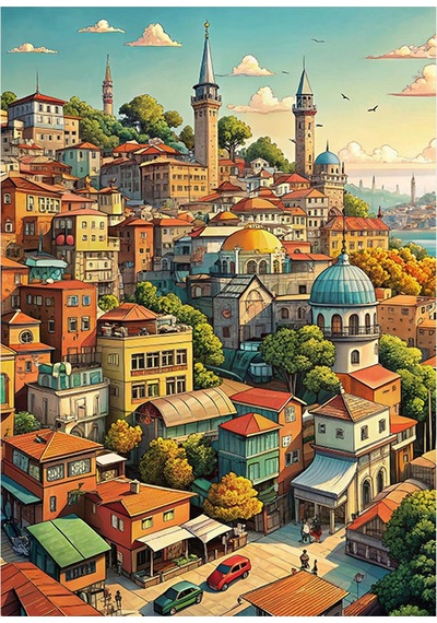 İstanbul Manzaralı Çizim Modern Mdf Tablo 35cm X50cm
