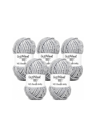 Kadife İp Soft Chenille Bulky 5'li Paket 5x100 Gr 120 Mt El Örgü İpi Gri - 875823131