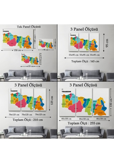 Trabzon İli Ve İlçeler Haritası Dekoratif Kanvas Tablo 1469 95 X 55