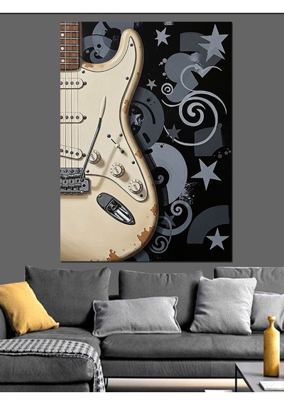 Ahşap Tablo Siyah Beyaz Gitar Desenleri Aşk Temalı Tablolar