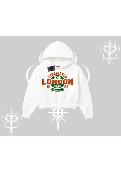 Startmore Kapşonlu Crop Sweatshirt London Denim 1985 Beyaz