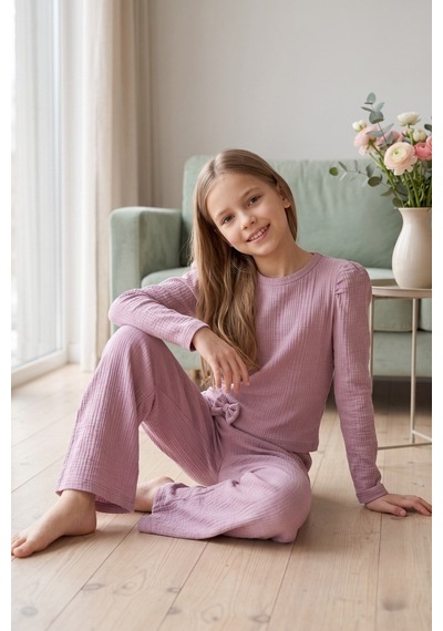 New Kids Kız Takım Çocuk Uzun Kol Glk Fiyonk Detaylı Kız Takım -91226 Gül Kurusu