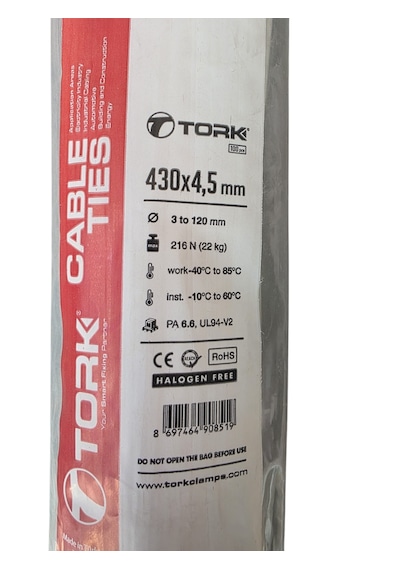 Tork 430x4,5 Mm Plastik Kablo Bağı Beyaz 100 Adet