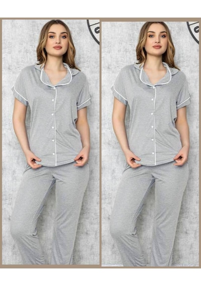 Limissi 618 Gri Önden Düğmeli Pijama Tk