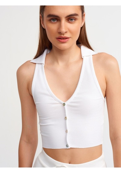 Dilvin 30128 Polo Yakalı Crop Top-siyah 001