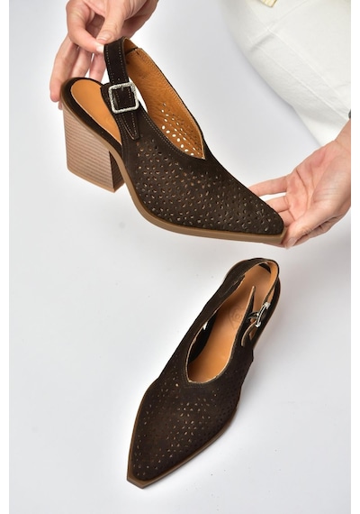 Fox Shoes Y654154702 Kahverengi Hakiki Deri Süet Western Topuklu Ayakkabı
