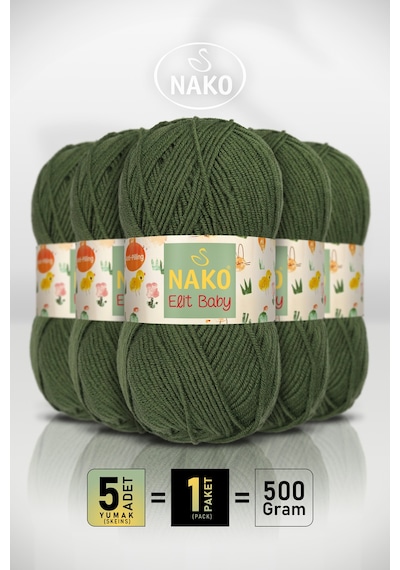 Elit Baby - 10665 Çam Yeşil - 5'li Paket - 100gr/250m - Bebek İpi - Anti Pilling Tüylenmez İp