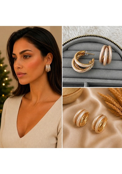 Premium Gold Renk Parlak Ve Şık Şampanya Renk Mineli Halka 316l Çelik Kadın Küpe Altın