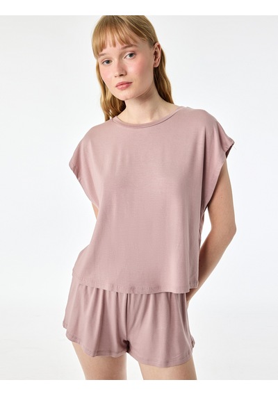 Koton Rahat Kesim Bisiklet Yaka Kısa Kollu Modal Pijama Üstü Pembe 6slk40010mk Gül