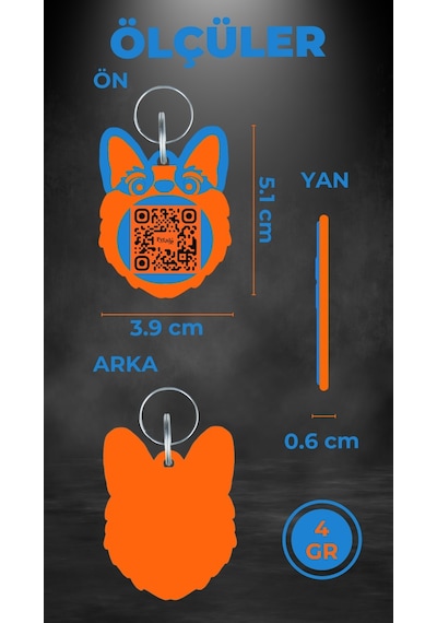 Petjoo 15.T.Teg Turuncu-Mavi Qr'lı Köpek Künyesi