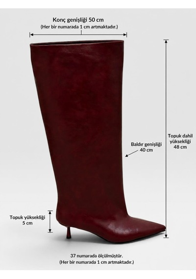 Erva'nın Butiği Bordo Cilt Veray Xl Oversize Kalın Baldır 5 Cm Mini Topuk Çizme-6401