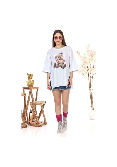 Kadın Oversize Bear Baskılı Tshirt (534304769)