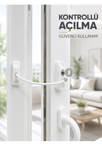 Beyaz Kablolu Pencere Kilidi Anahtarlı Güvenlik Sistemi Çocuk Koruma Aparatı - Lisinya