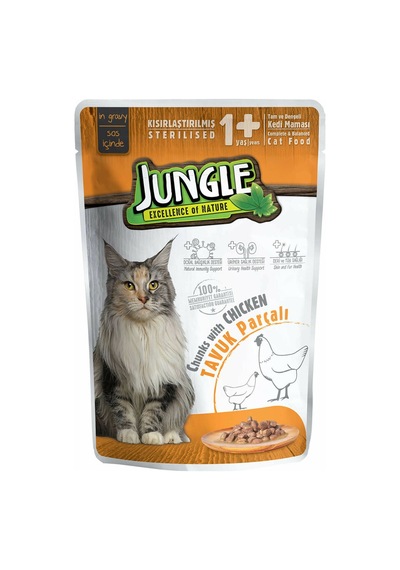 Jungle Tavuk Etli Gravy Pouch Kısırlaştırılmış Yetişkin Kedi Yaş Maması 100 G