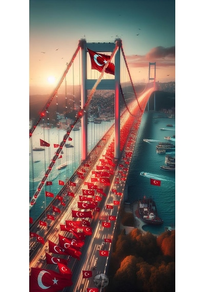 Türk Bayrağı Ve İstanbul Köprüsü Ev Duvar Salon Güzellik Salonu Ofis Dükkan Dekarasyon Kanvas Tablo