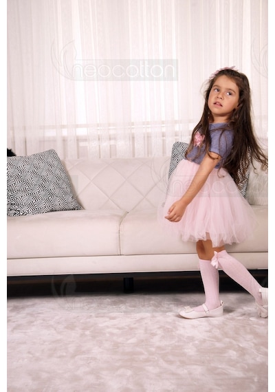 Tütü Etekli Bebe Yaka Modelli Özel Gün Ve Geceler İçin Kız Çocuk Tüllü Elbise Laci-pembe Lacivert - Pembe