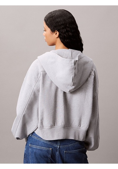Calvin Klein Kadın French Terry Fermuarlı Kapüşonlu Sweatshirt - Gri Melanj-8429 Bc06 Grey Heather