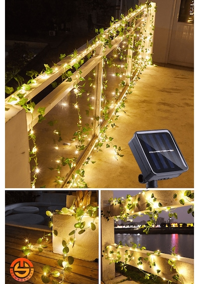 TechnoSmart Solar 50 Ledli Yeşil Yapay Yapraklı 5 Mt. Dekoratif Bahçe Aydınlatma Balkon Süsleme