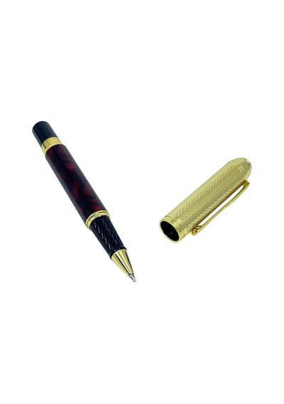 Lüks Tasarım Altın Renk Detaylı Bordo Gövdeli Metal Tükenmez Roller Kalem - Özel Hediyelik Kutulu