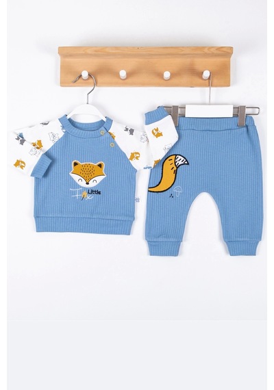 Baby Donat Littie Fox Nakışlı % 100 Pamuklu 2'li Erkek Takım mavi