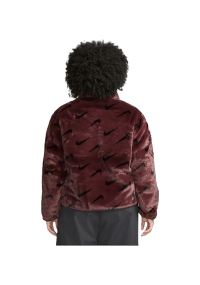 Nike Sportswear Loose Fit Printed Faux Fur Jackret Geniş Kalıp Suni Kürk Kadın Ceket Bordo Bordo