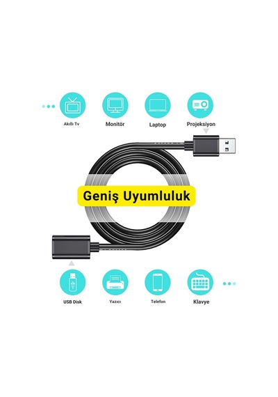 Essager 2 Metre Dişi-erkek Usb Uzatma Kablosu, Yazıcı, Harddisk, Veri Aktarım, Şarj Uzatma Kablosu 1 Adet