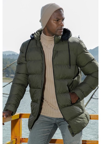 Buratti Slim Fit Suya Ve Rüzgara Dayanıklı Çıkarılabilir Kapüşonlu Şişme Erkek Mont 649009 Haki