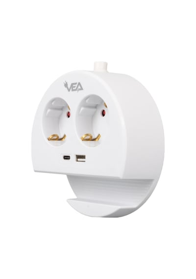 Vea Ve-g1102c 2 Li Telefon Standlı Tutacaklı Priz Usb Li Type-c Girişli Uzatma Kablosu 1.5 Metre