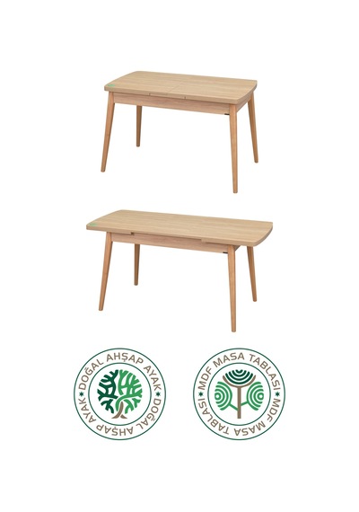 Vilinze Avanos Ahşap Açılır Kapanır Mdf Mutfak Masası - 70x120+30 Cm Naturel
