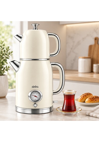 Elektrikli Retro Çay Seti 1600w Cam Demlik 1.8l+1l Derece Göstergeli