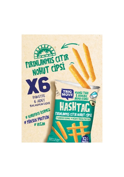 Hashtag Fırınlanmış Nohut Cipsi Deniz Tuzu & Avokado Aromalı Çeşnili 6 Adet Trio Move