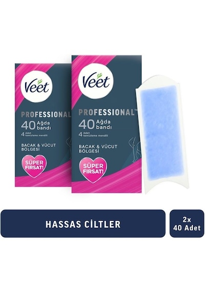 Veet Bacak Vücut Bölgesi Hassas Ciltler Ağda Bandı 2 x 40 Adet