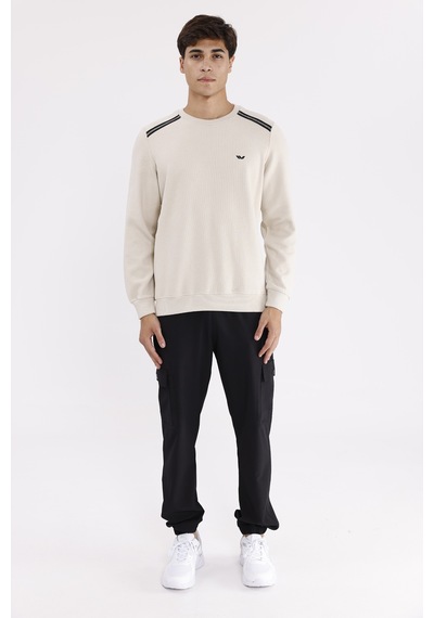 Rowinger Selanik Kumaş Yapılı Esnek Manşetli Konforlu Rahat Kesim Sweatshirt Beıge