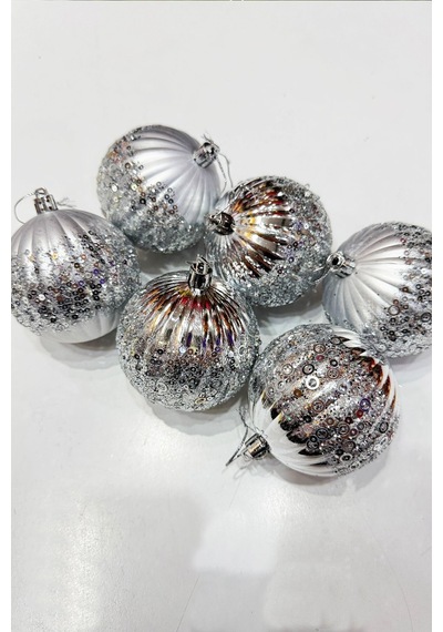 Beysüs Yılbaşı Çam Ağacı Süsü Pullu Gümüş Top 8 Cm 6 Lı