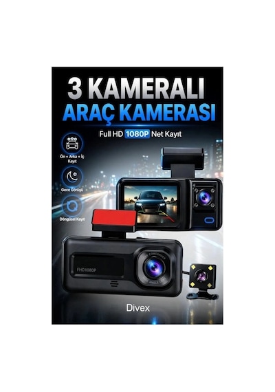 Hd 3 Kameralı Araç Kamerası Ön Arka İç Kayıt Gece Görüşlü G Sensörlü Geniş Açılı